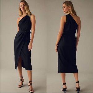 NWT Anthropologie One-Shoulder Linen Dress In Black Size 2 Wrap Dress